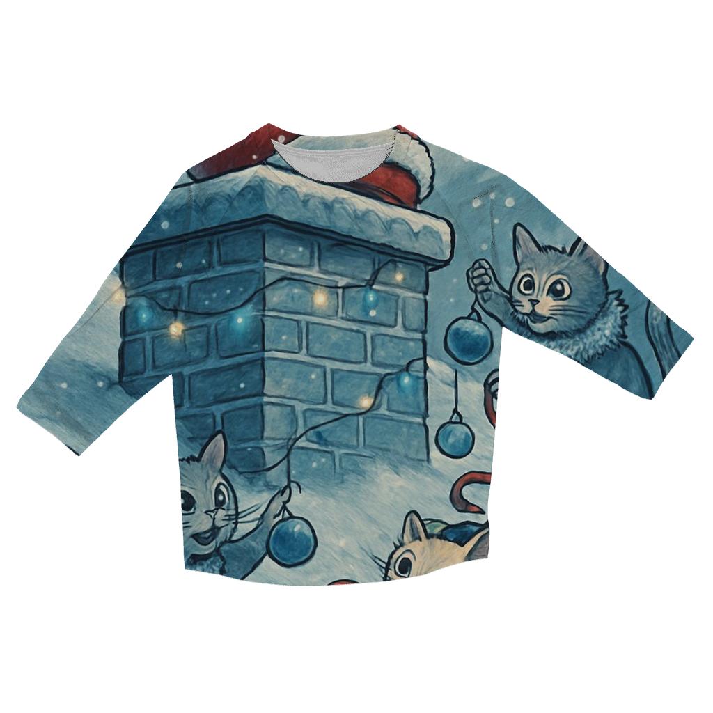 Santa Stuck In Chimney With Mischievous Christmas Cats stylish quarter sleeve tops