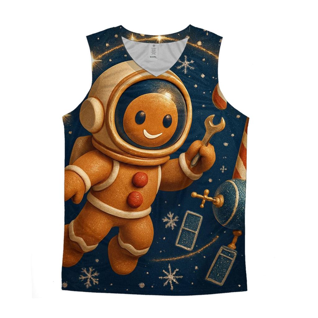 Gingerbread Astronaut Repairing A Candy Cane Satellite personalized athletic tanks