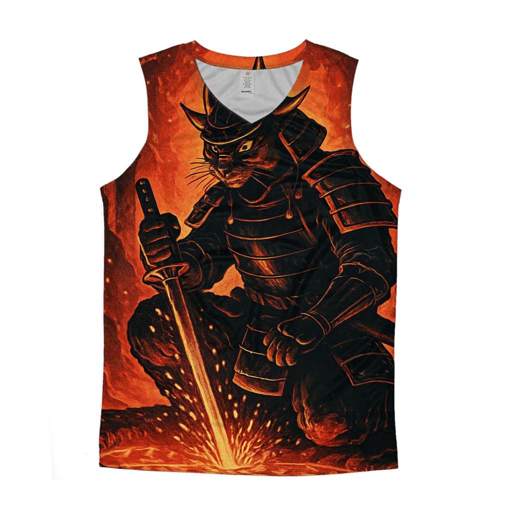 Volcanic Sunforge Samurai Cat trendy fitted tank tops
