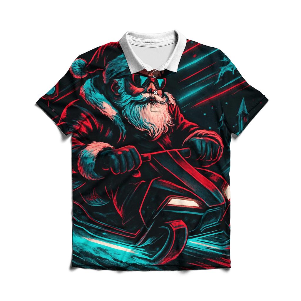 Neon Night Rider Santa custom polo shirts