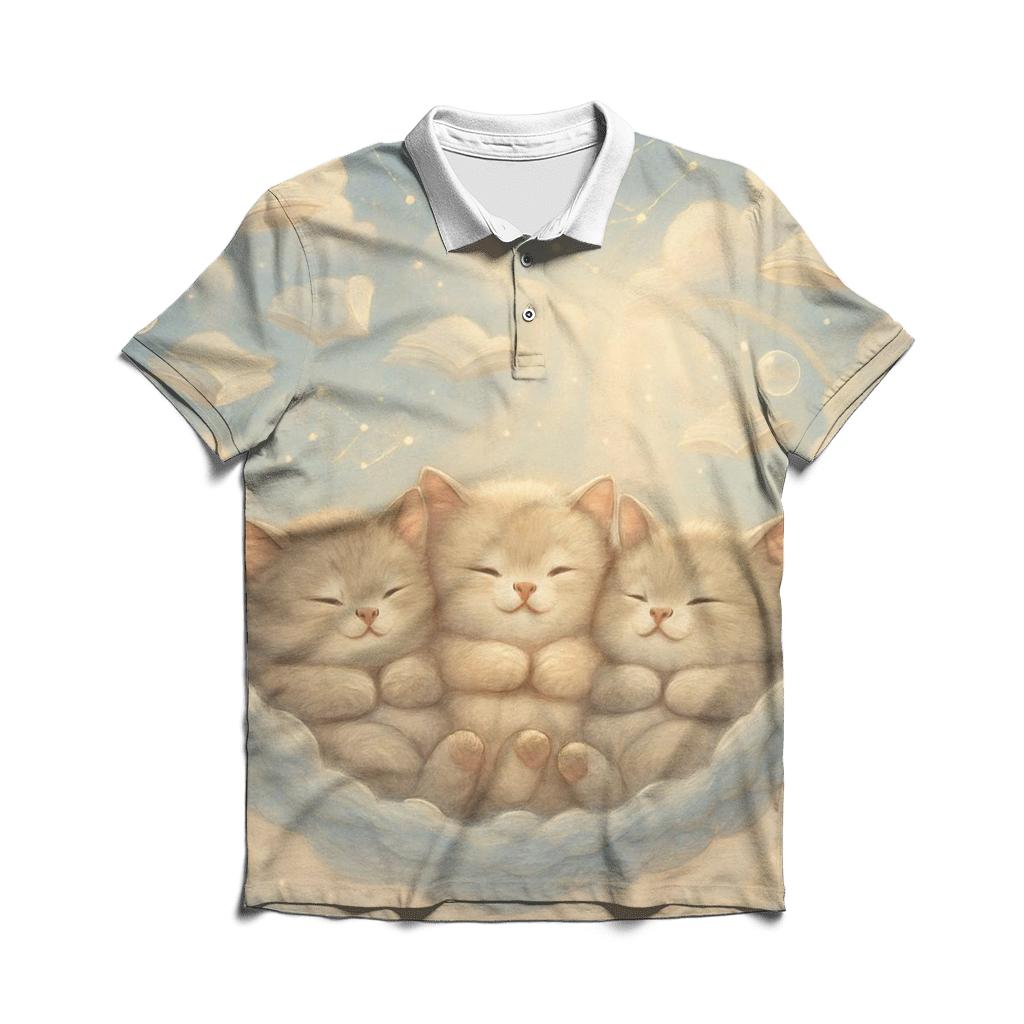 Cloud Library Naptime Cats branded logo polo shirts