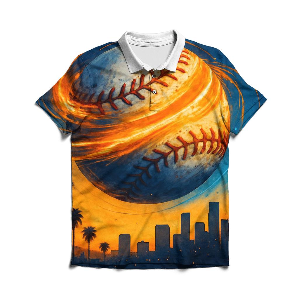 Sunset Seam Spiral Over The City designer slim fit polos