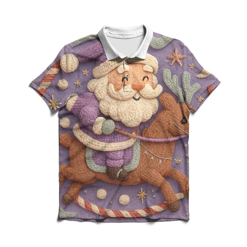 Knitted Cosmos Santa And Reindeer Carousel designer slim fit polos