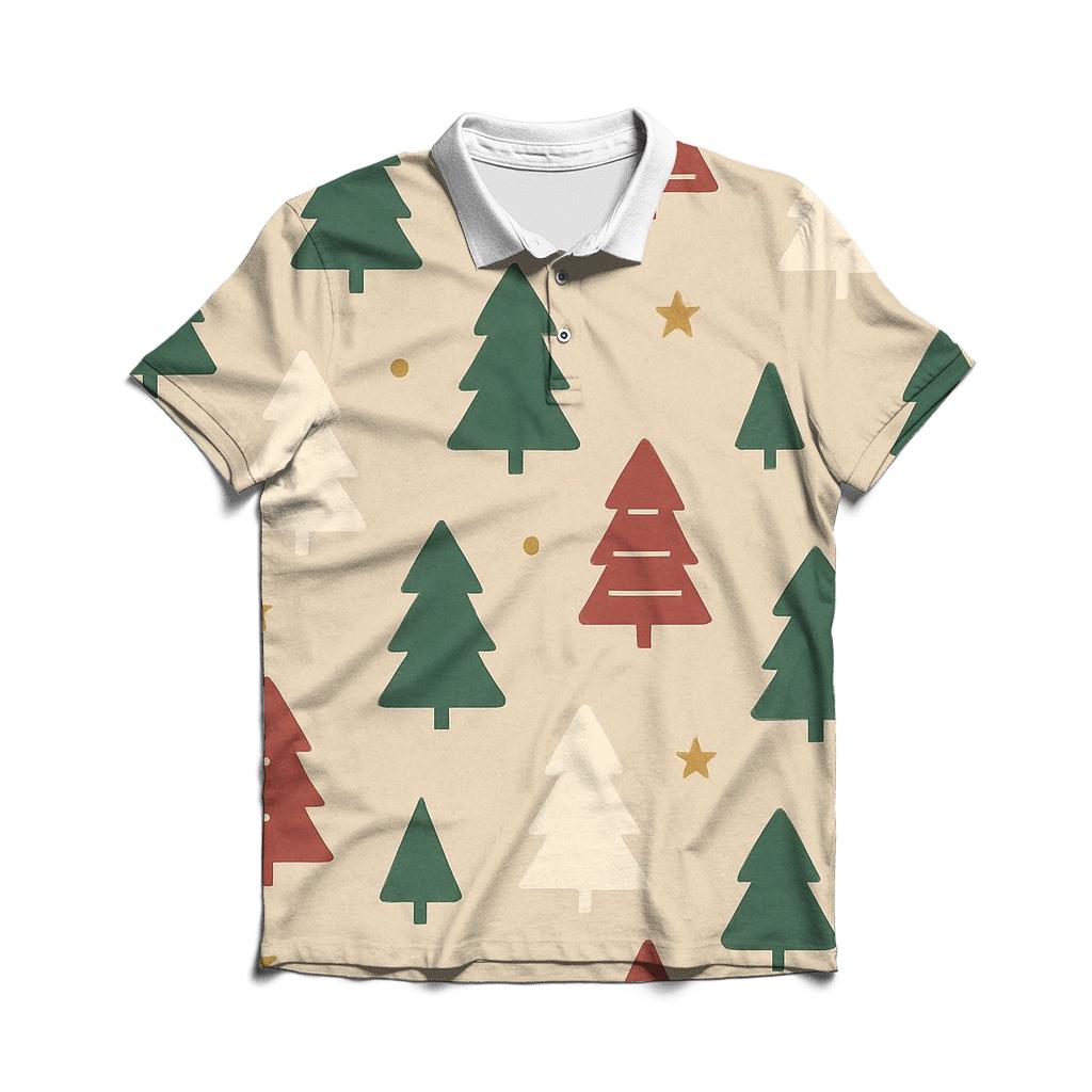 Minimal Christmas Tree Star Dot Scatter On Beige Background classic pique polos