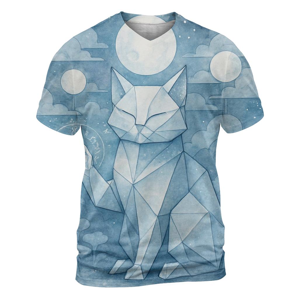 Lunar Origami Guardian Cat artistic all-over print tops