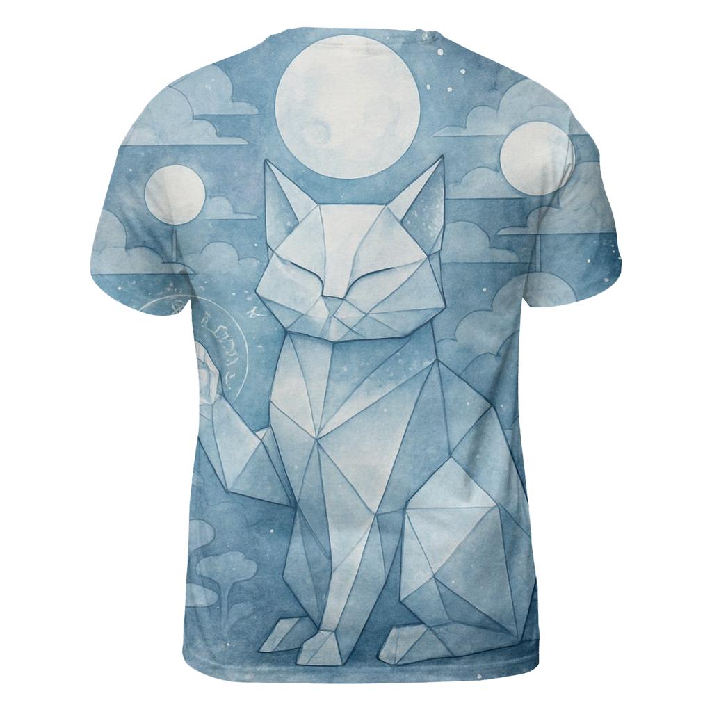 Lunar Origami Guardian Cat artistic all-over print tops