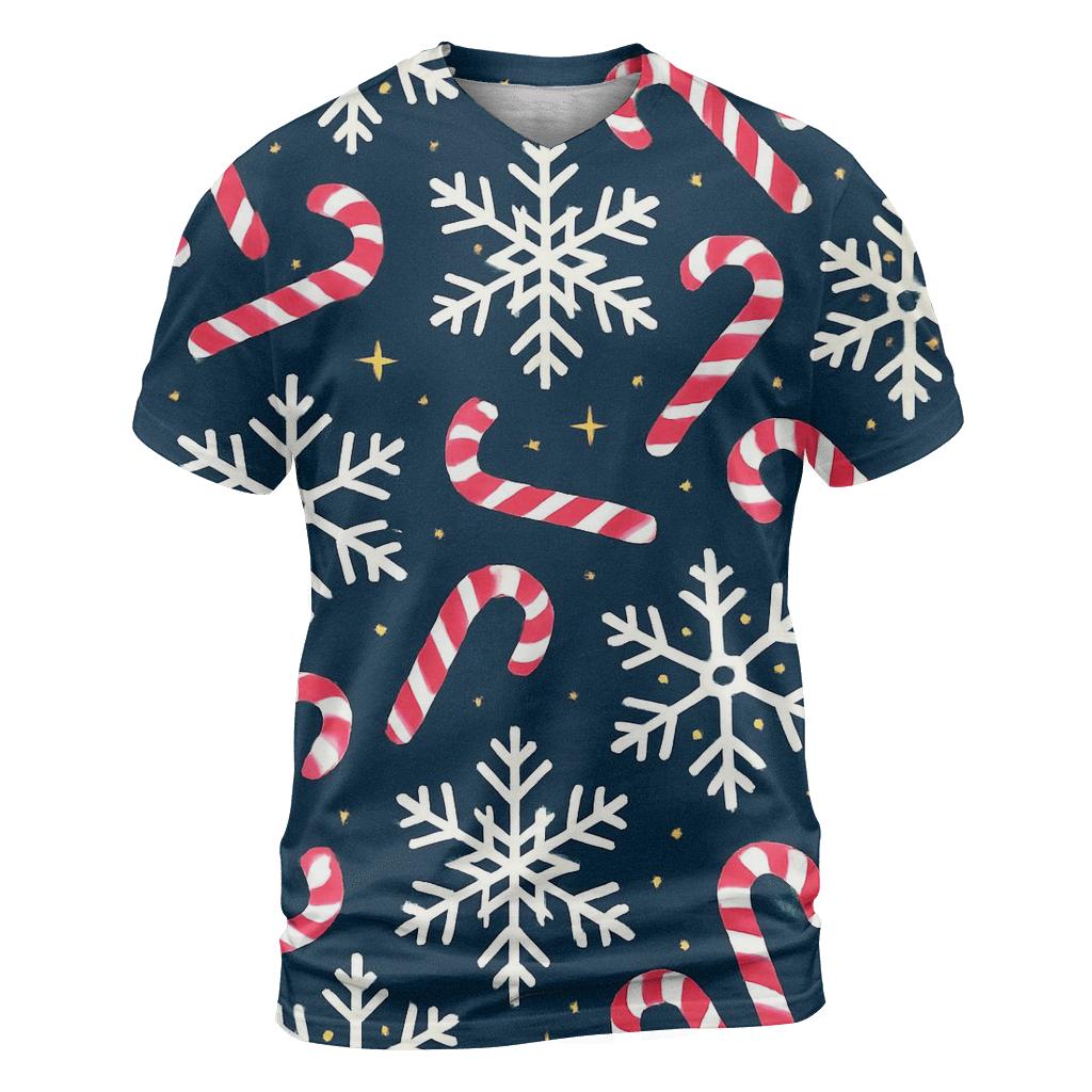 Crimson Candy Cane Snowflake Tessellation On Navy Background designer pattern shirts