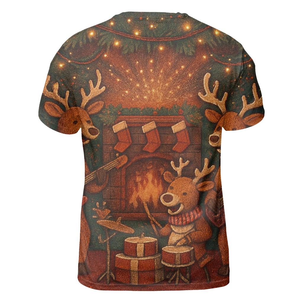 Reindeer Rock Band At The Fireplace Stage creative print fashion shirts
