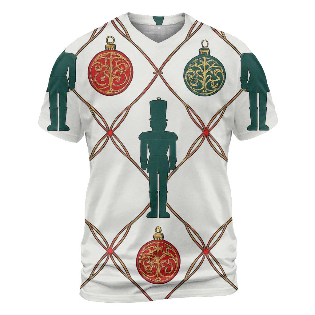 Golden Nutcracker Ornament Lattice On White Background trendy printed shirt styles