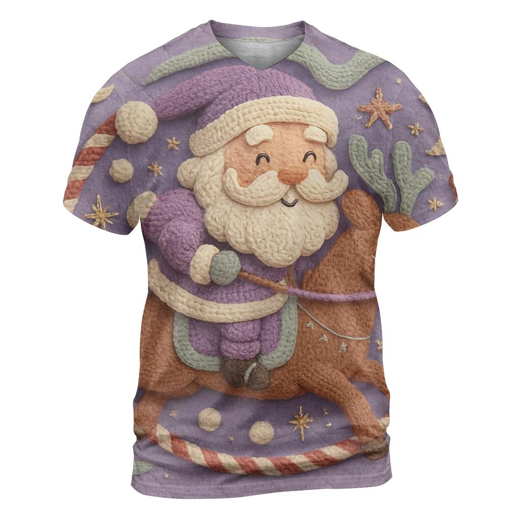 Knitted Cosmos Santa And Reindeer Carousel designer pattern shirts