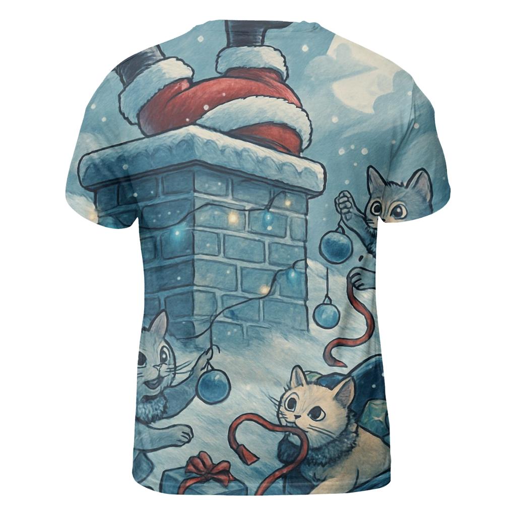 Santa Stuck In Chimney With Mischievous Christmas Cats trendy printed shirt styles