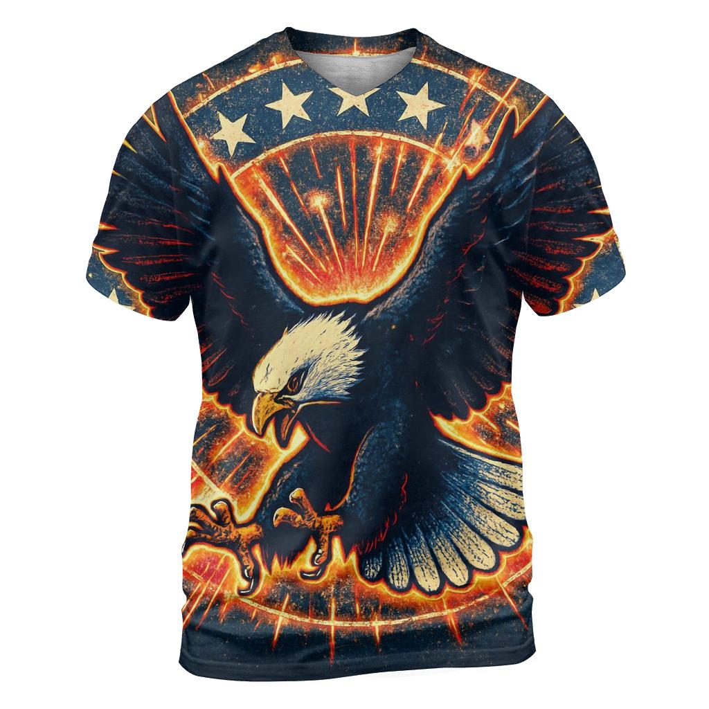 Eagle Dive Through Firework Halo vibrant all-over design tees
