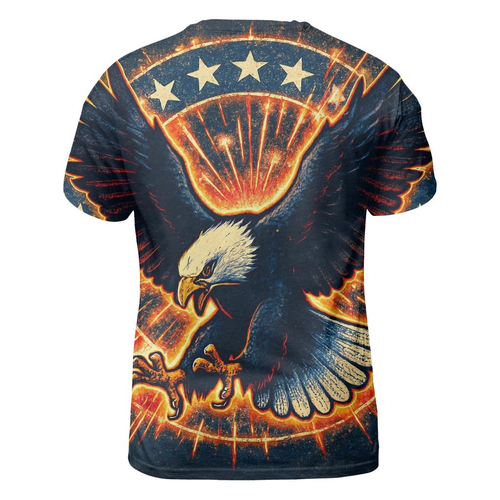 Eagle Dive Through Firework Halo vibrant all-over design tees