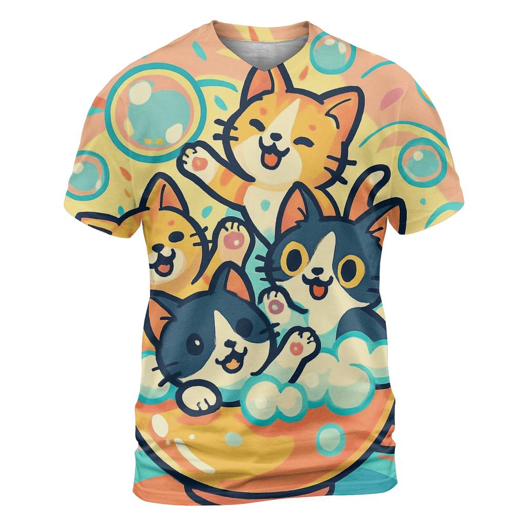 Carnival Bubble Bath Kittens vibrant all-over design tees
