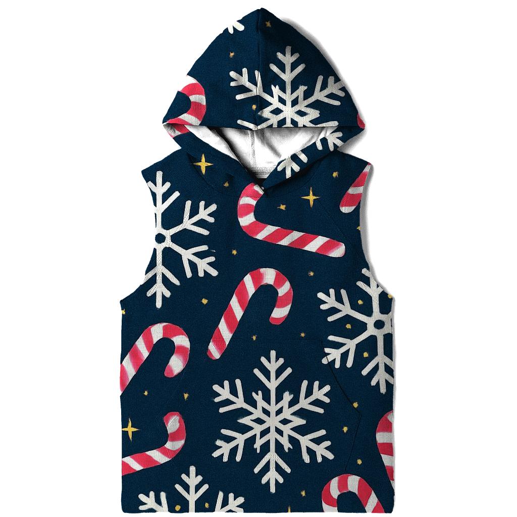 Crimson Candy Cane Snowflake Tessellation On Navy Background embroidered hoodies