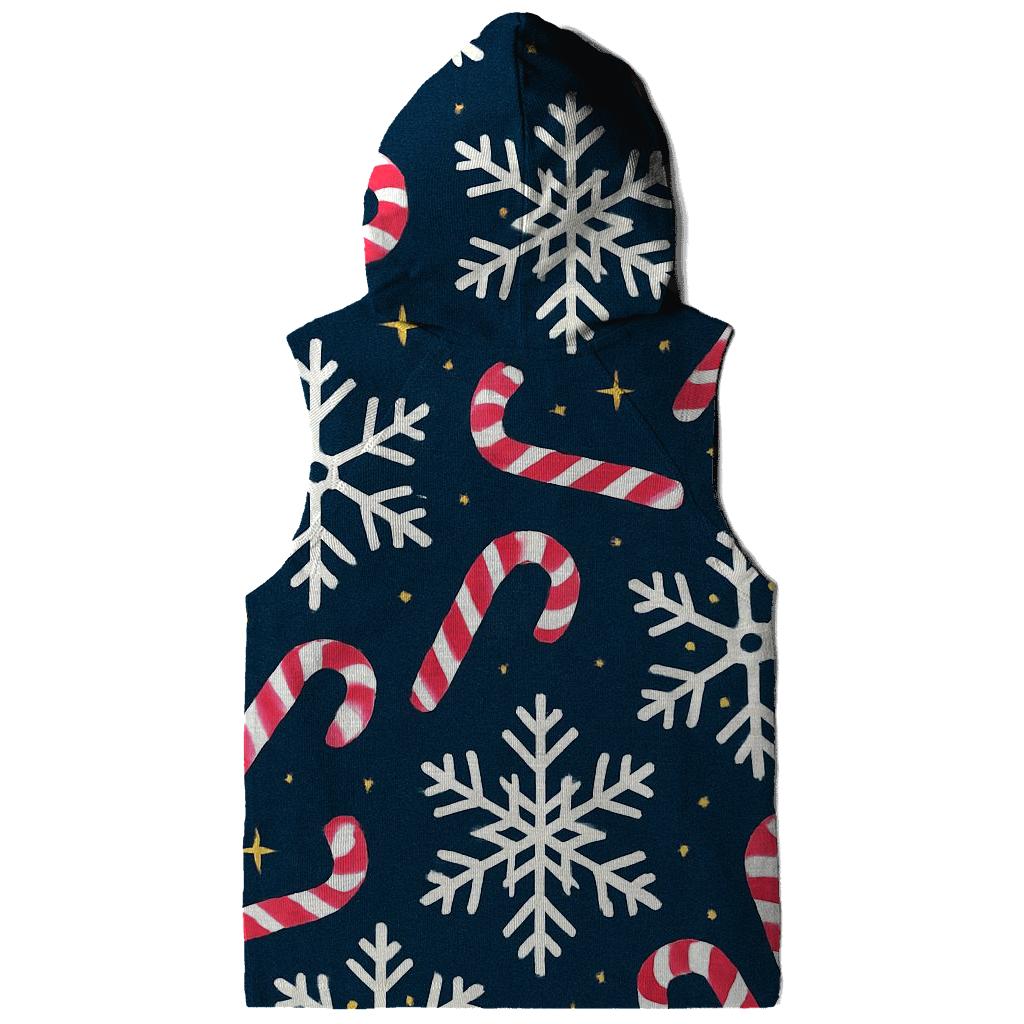 Crimson Candy Cane Snowflake Tessellation On Navy Background embroidered hoodies