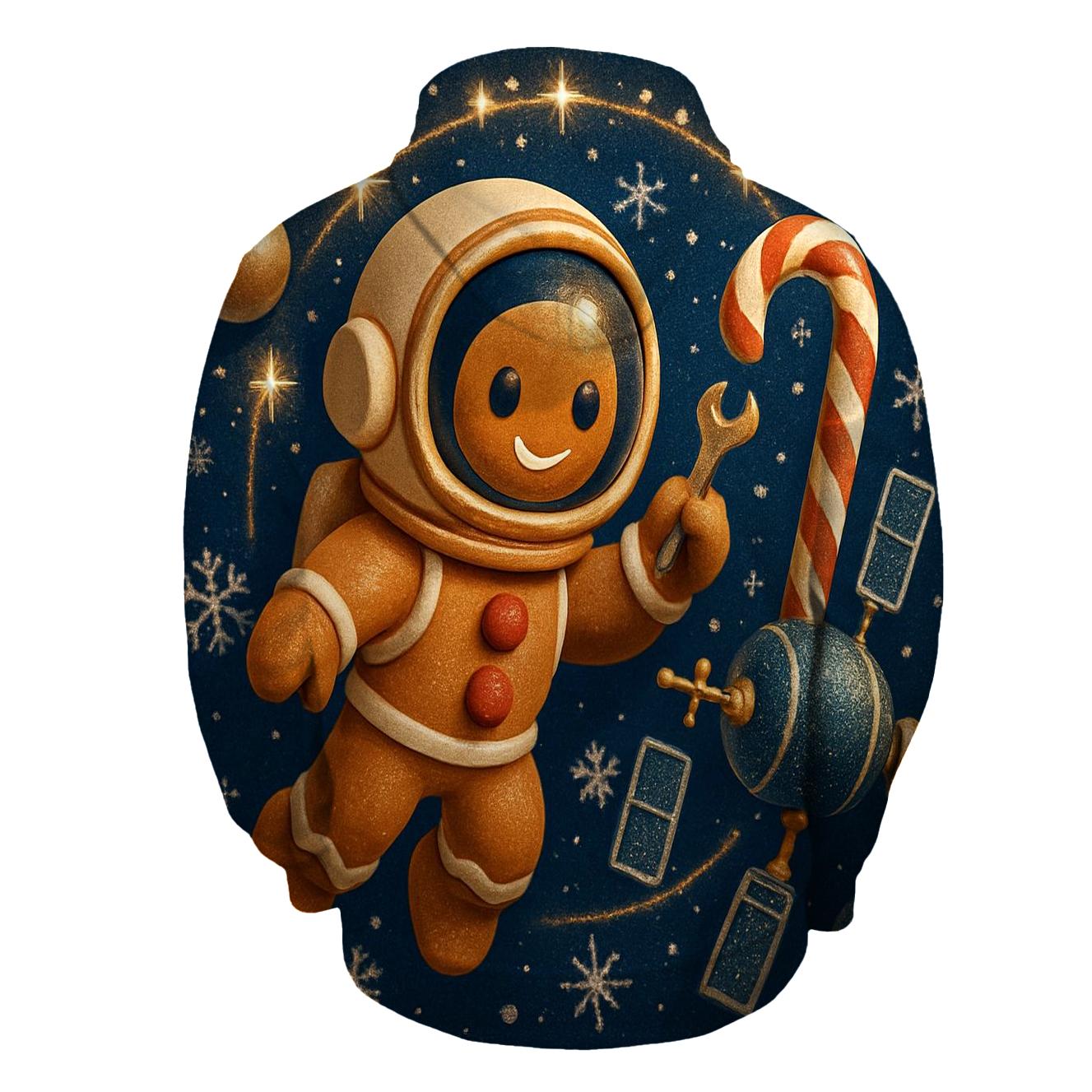 Gingerbread Astronaut Repairing A Candy Cane Satellite zip-up hoodies