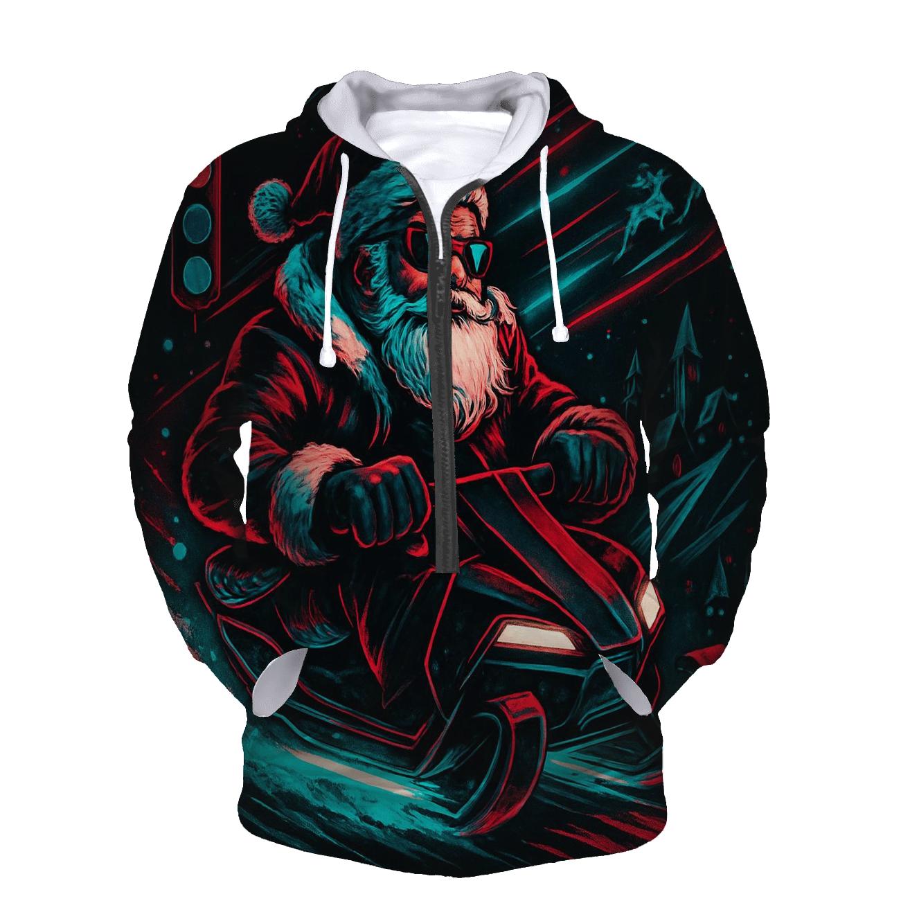 Neon Night Rider Santa zip-up hoodies