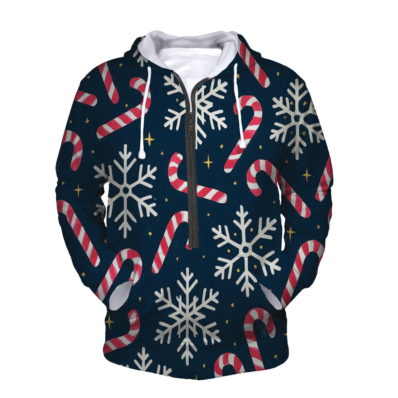 Crimson Candy Cane Snowflake Tessellation On Navy Background hoodies fashion
