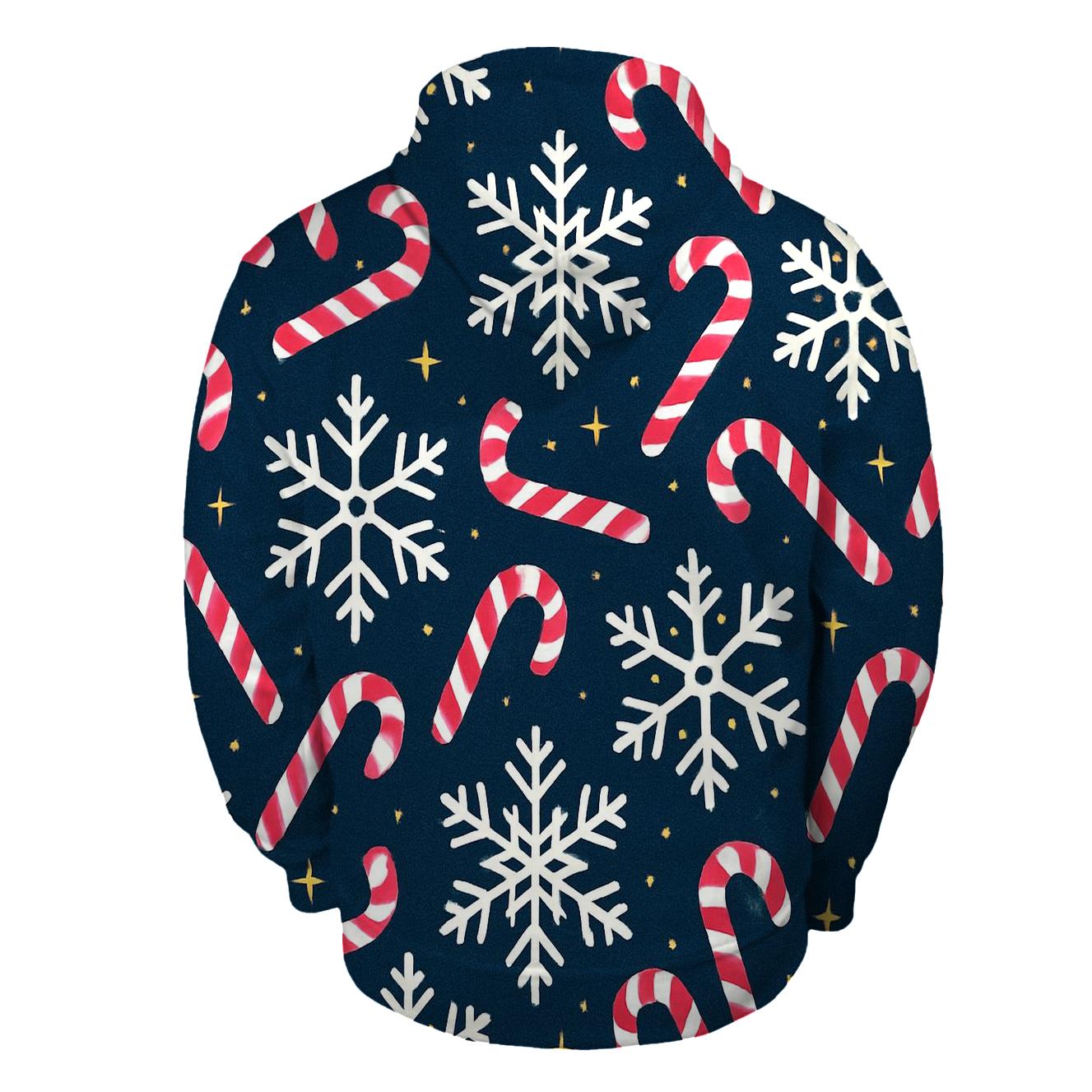 Crimson Candy Cane Snowflake Tessellation On Navy Background hoodies fashion