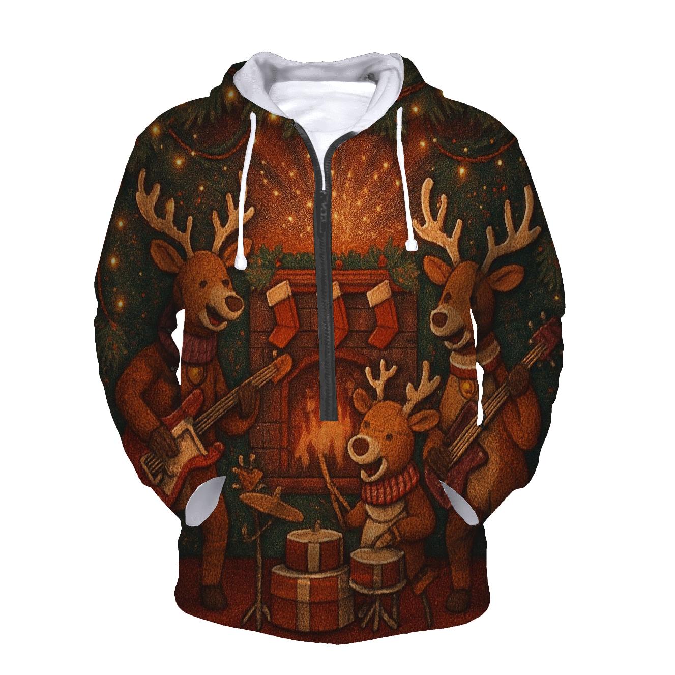Reindeer Rock Band At The Fireplace Stage premium hoodies