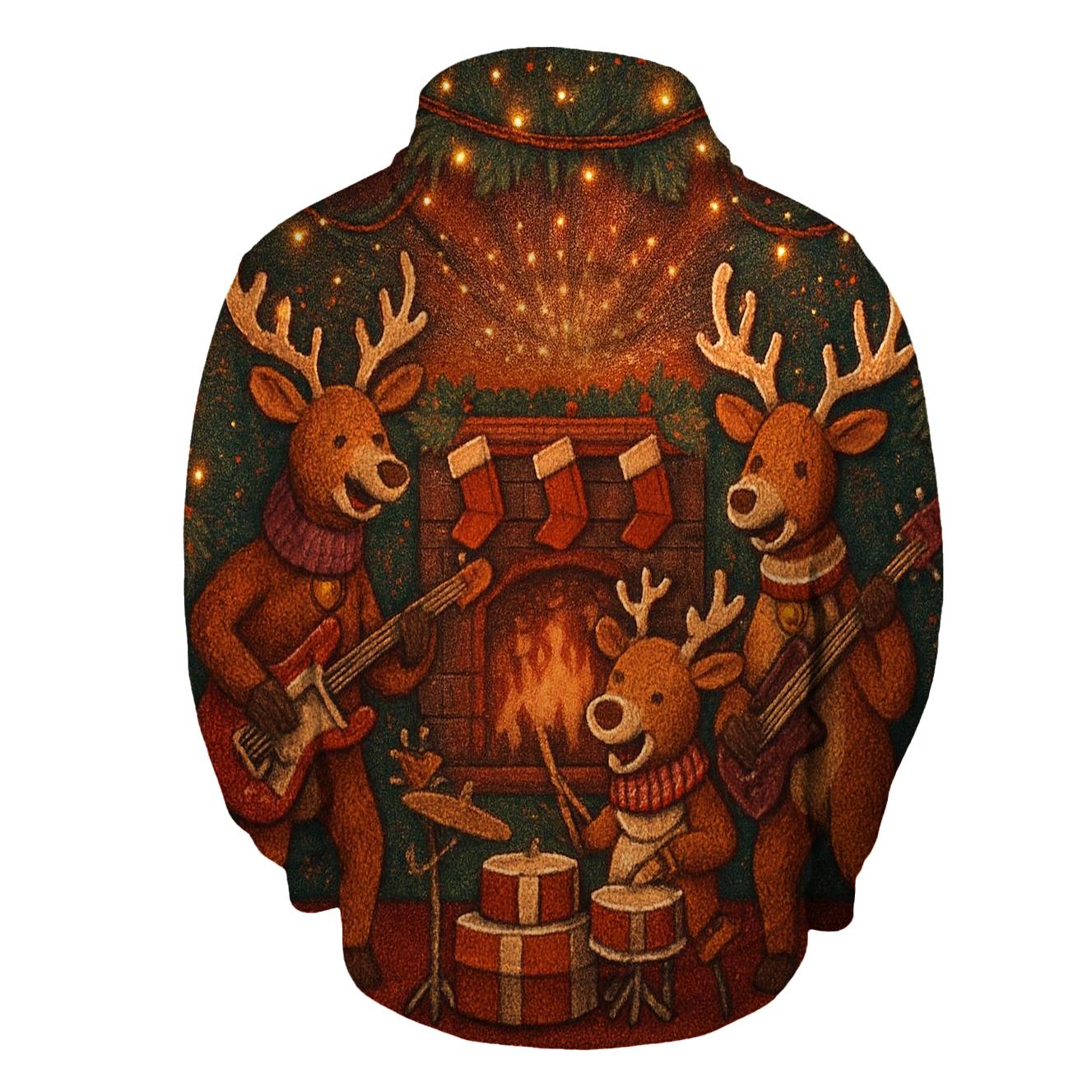 Reindeer Rock Band At The Fireplace Stage premium hoodies