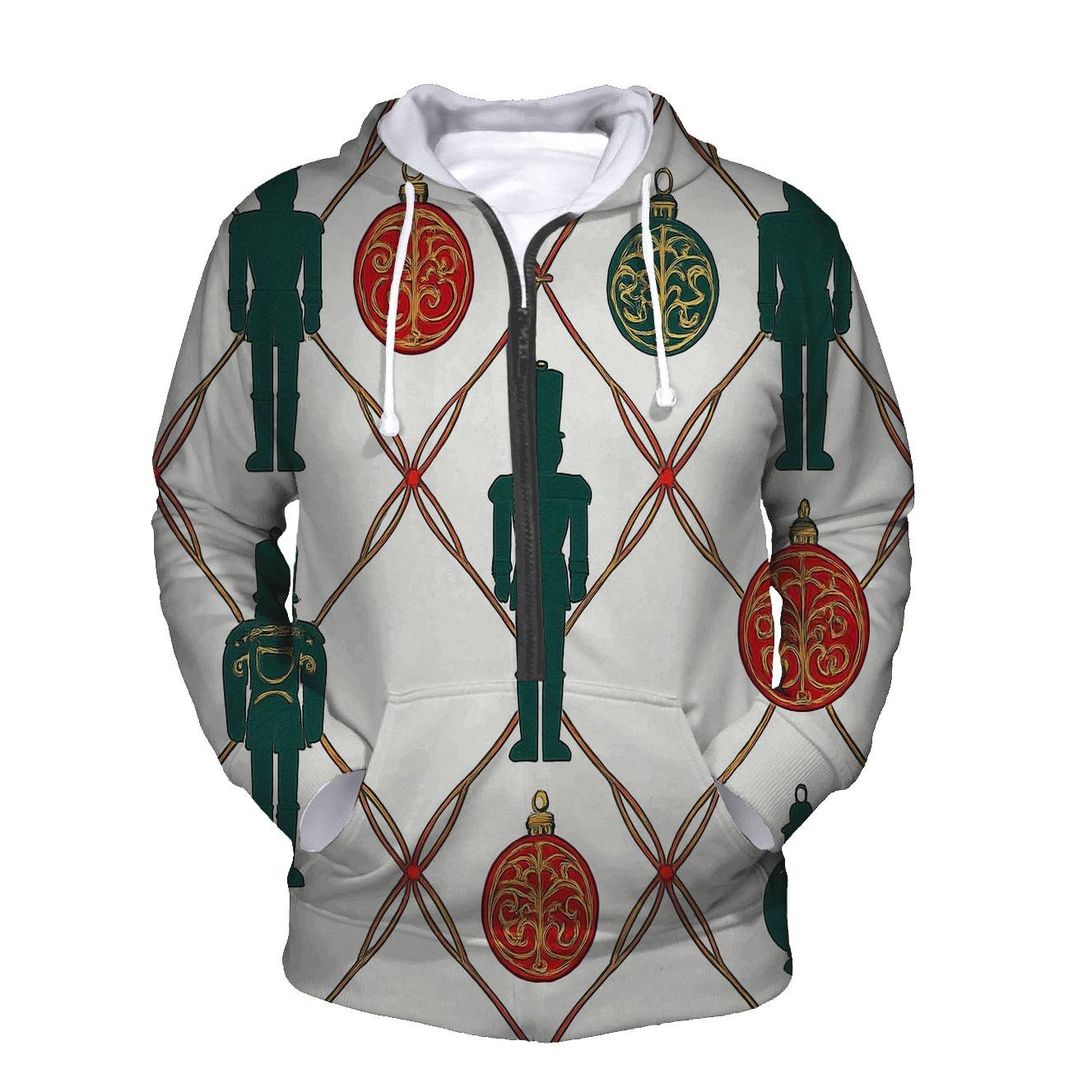 Golden Nutcracker Ornament Lattice On White Background zip-up hoodies