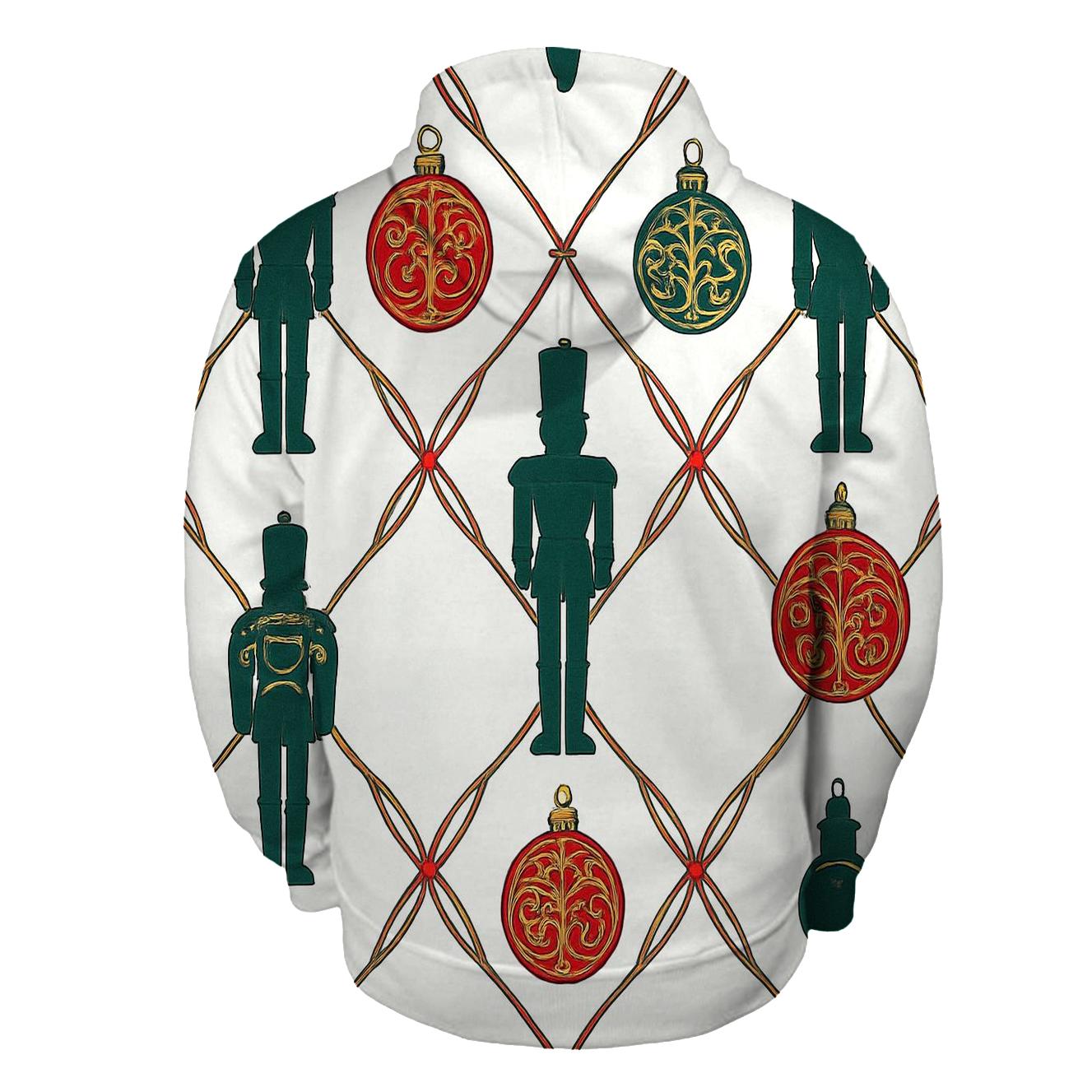Golden Nutcracker Ornament Lattice On White Background zip-up hoodies