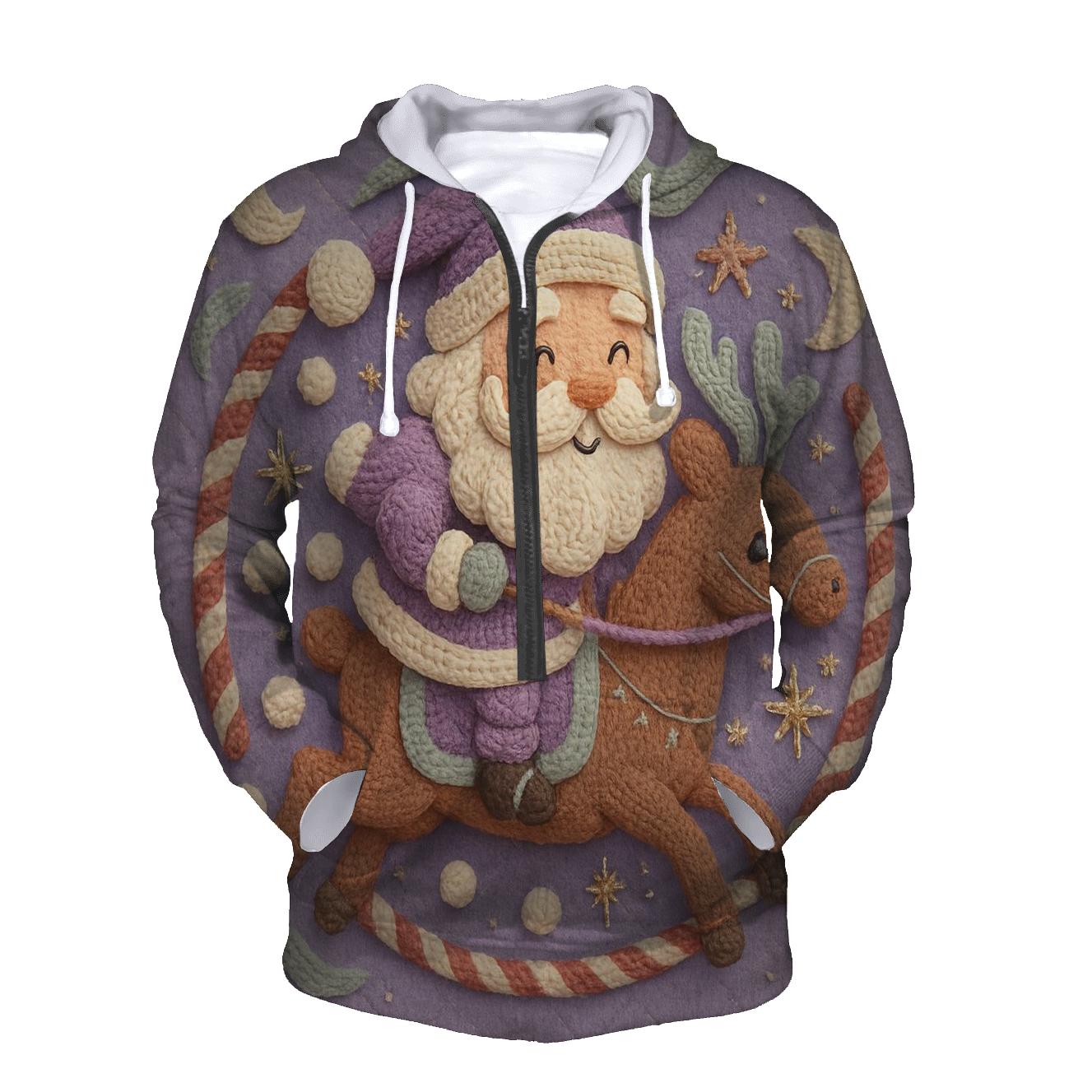 Knitted Cosmos Santa And Reindeer Carousel lightweight hoodies