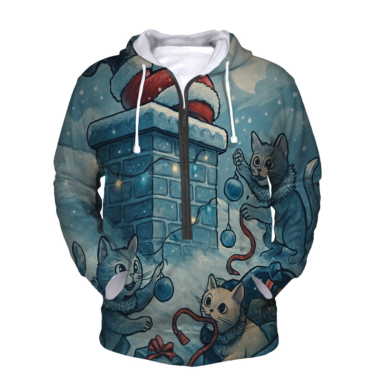 Santa Stuck In Chimney With Mischievous Christmas Cats graphic hoodies