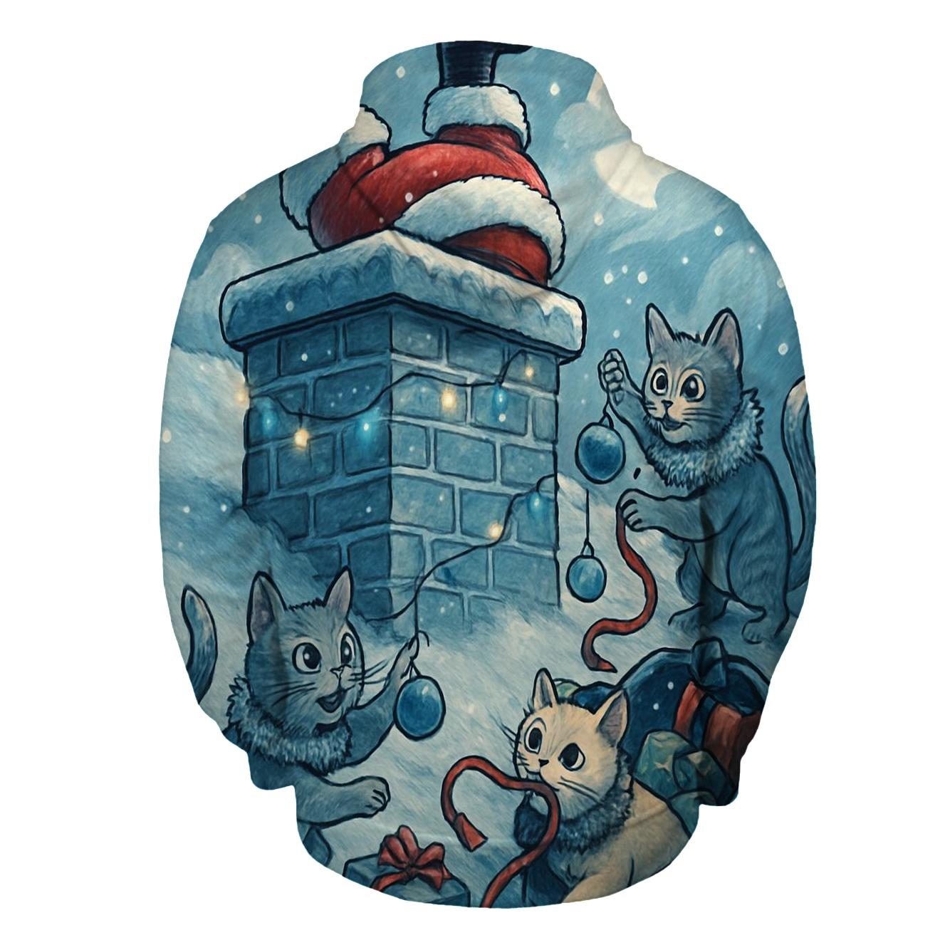Santa Stuck In Chimney With Mischievous Christmas Cats graphic hoodies