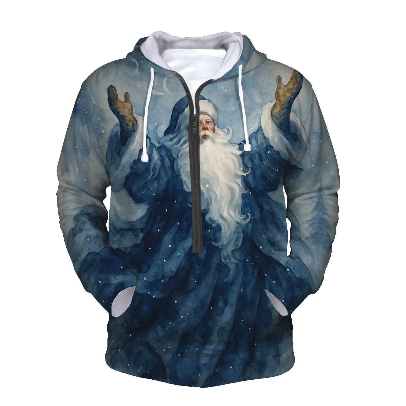 Watercolor Blizzard Conductor Santa pullover hoodies
