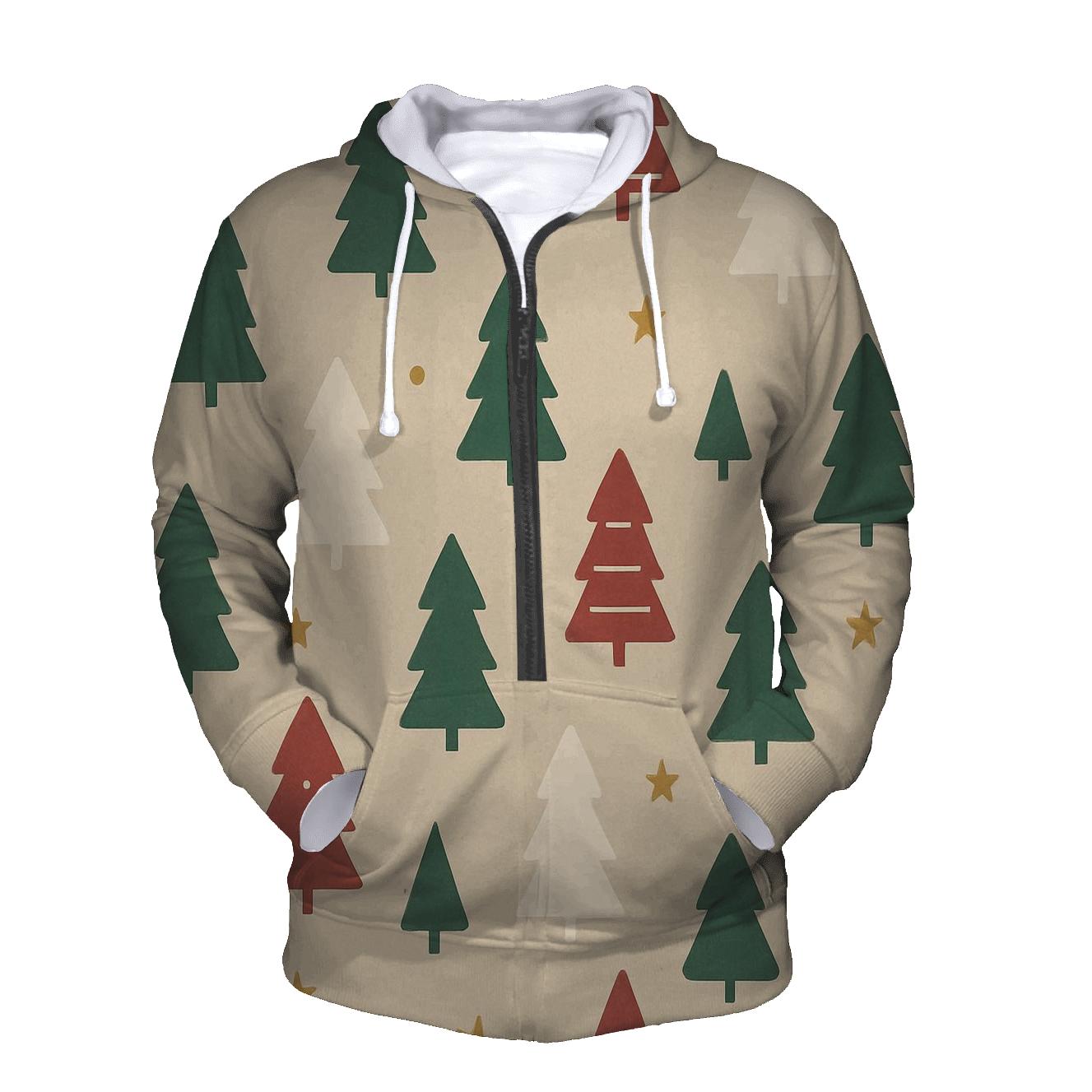 Minimal Christmas Tree Star Dot Scatter On Beige Background printed hoodies