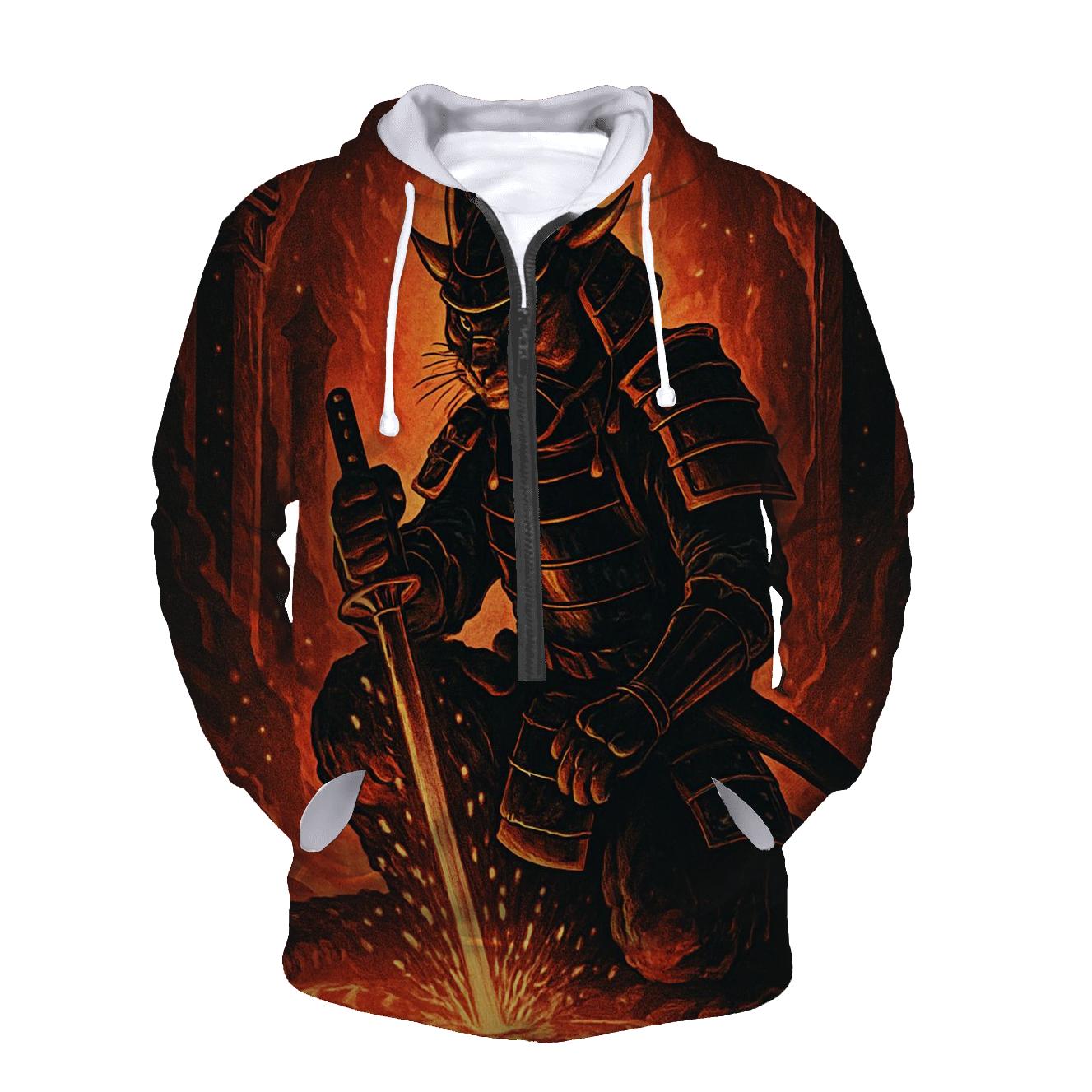 Volcanic Sunforge Samurai Cat pullover hoodies