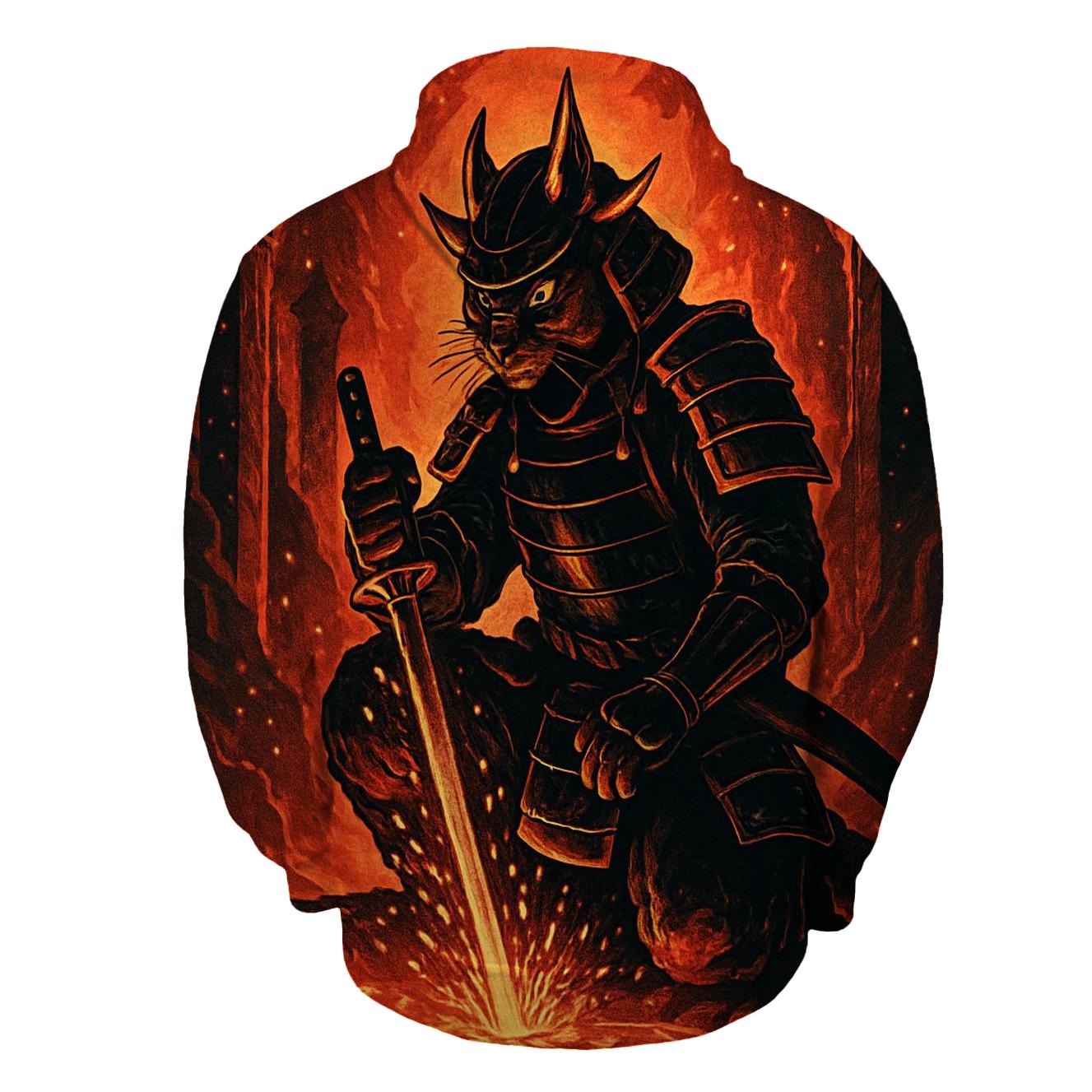 Volcanic Sunforge Samurai Cat pullover hoodies