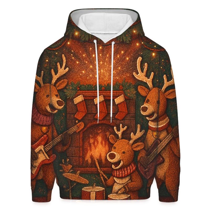 Reindeer Rock Band At The Fireplace Stage hoodie designs