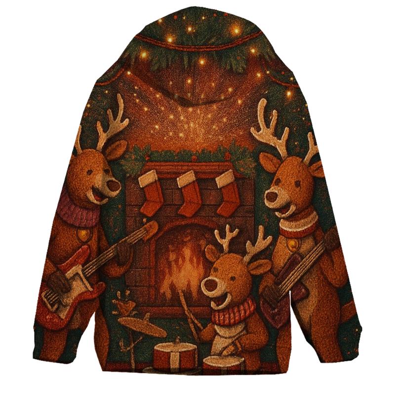 Reindeer Rock Band At The Fireplace Stage hoodie designs