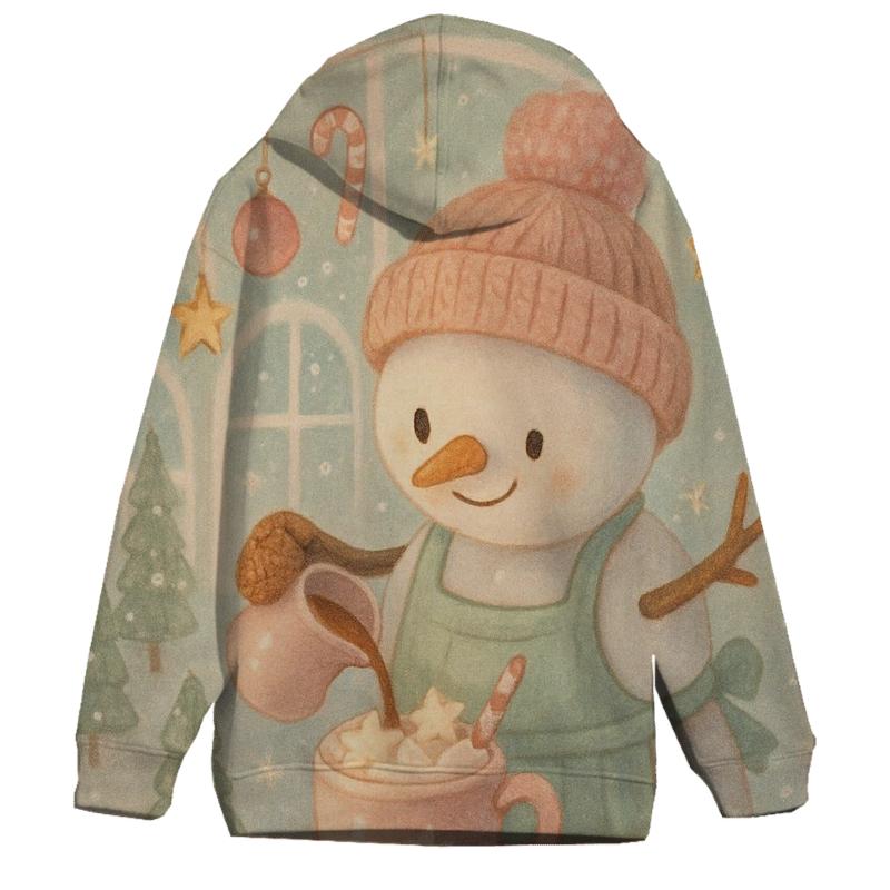 Snowman Barista Serving Cocoa In A Snow Globe Cafe zip-up hoodies