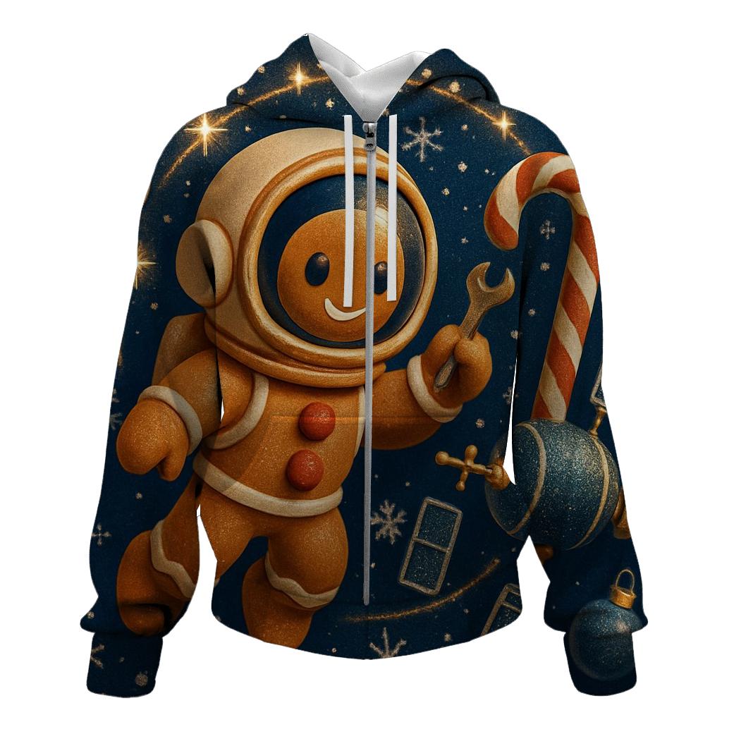 Gingerbread Astronaut Repairing A Candy Cane Satellite hoodie styles
