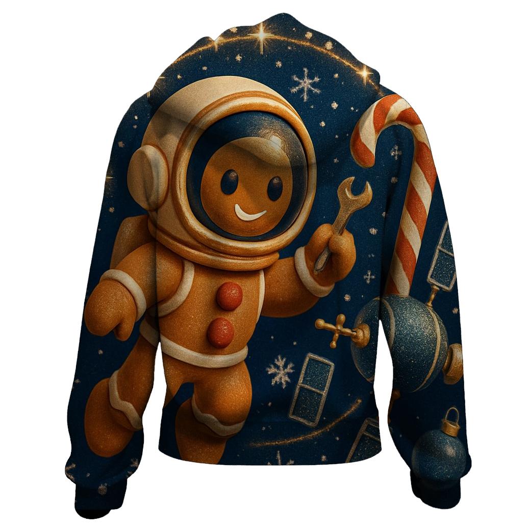 Gingerbread Astronaut Repairing A Candy Cane Satellite hoodie styles
