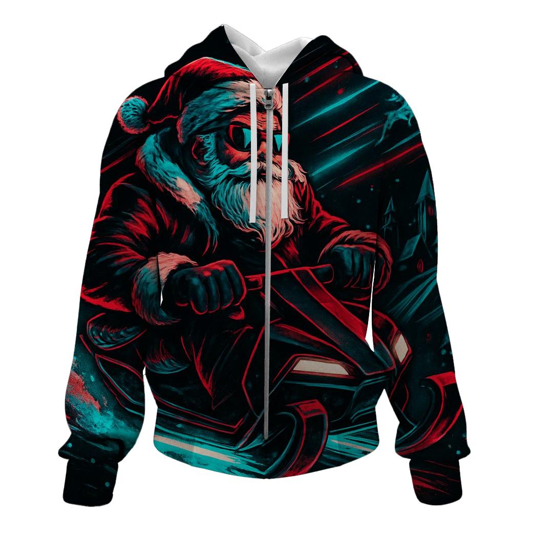 Neon Night Rider Santa zip-up hoodies