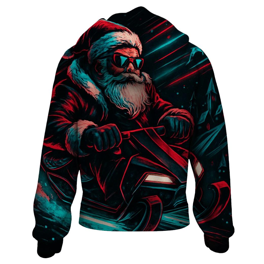 Neon Night Rider Santa zip-up hoodies