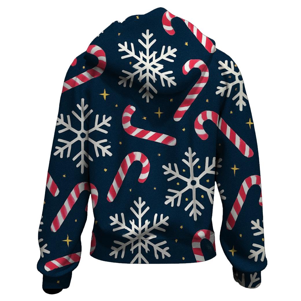 Crimson Candy Cane Snowflake Tessellation On Navy Background zip-up hoodies