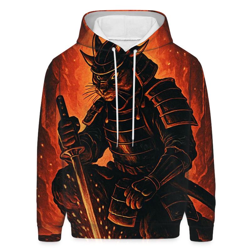 Volcanic Sunforge Samurai Cat designer hoodies