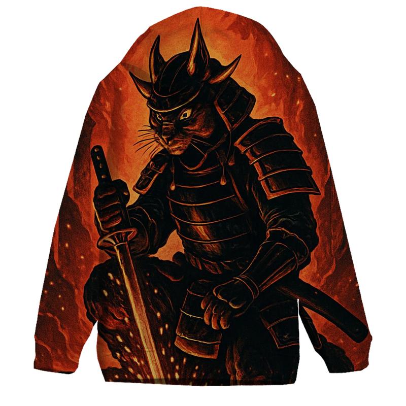 Volcanic Sunforge Samurai Cat designer hoodies