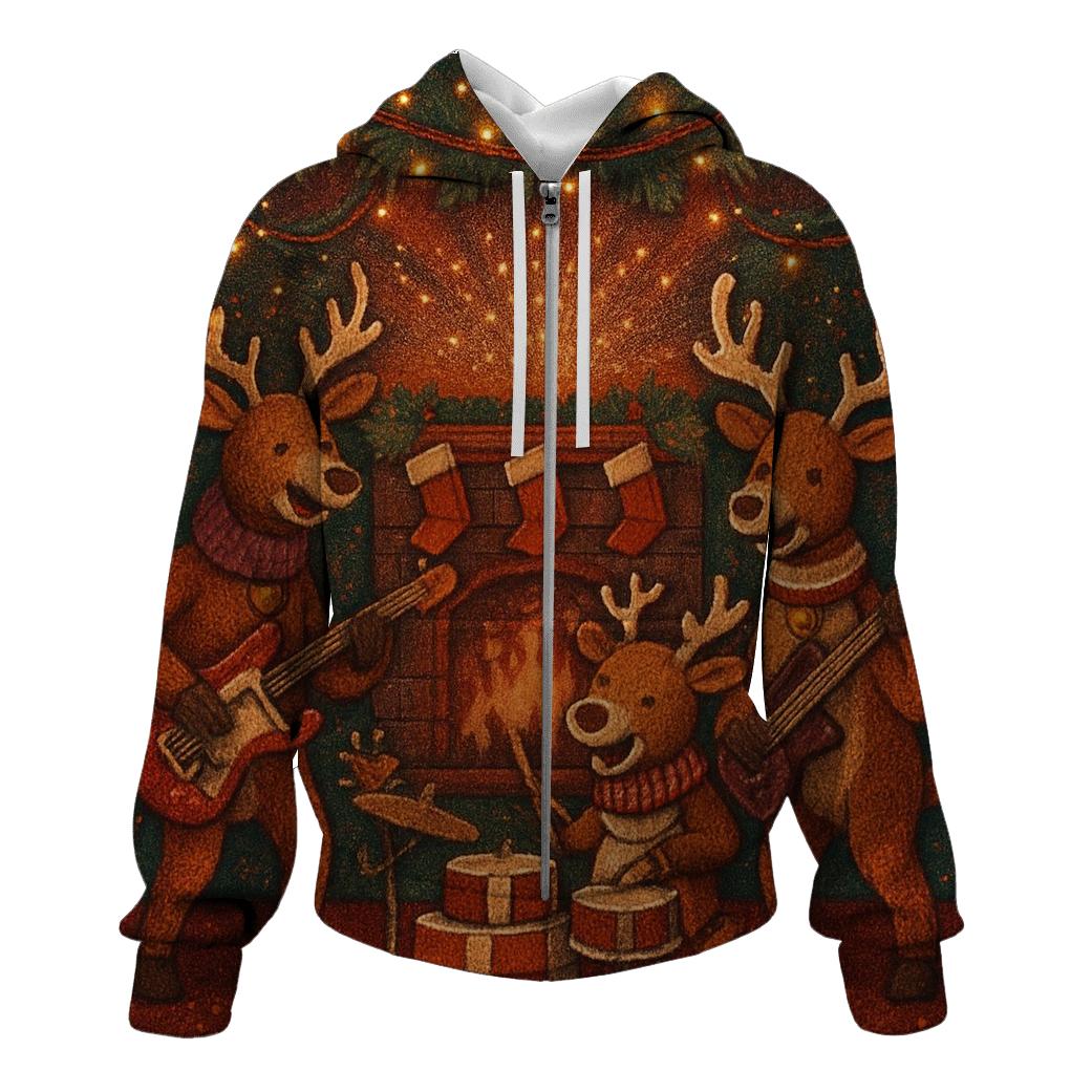 Reindeer Rock Band At The Fireplace Stage pullover hoodies