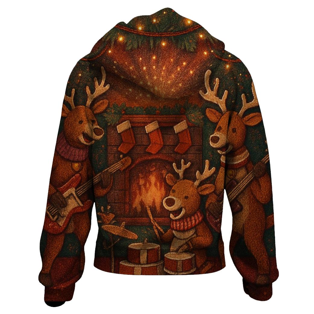 Reindeer Rock Band At The Fireplace Stage pullover hoodies