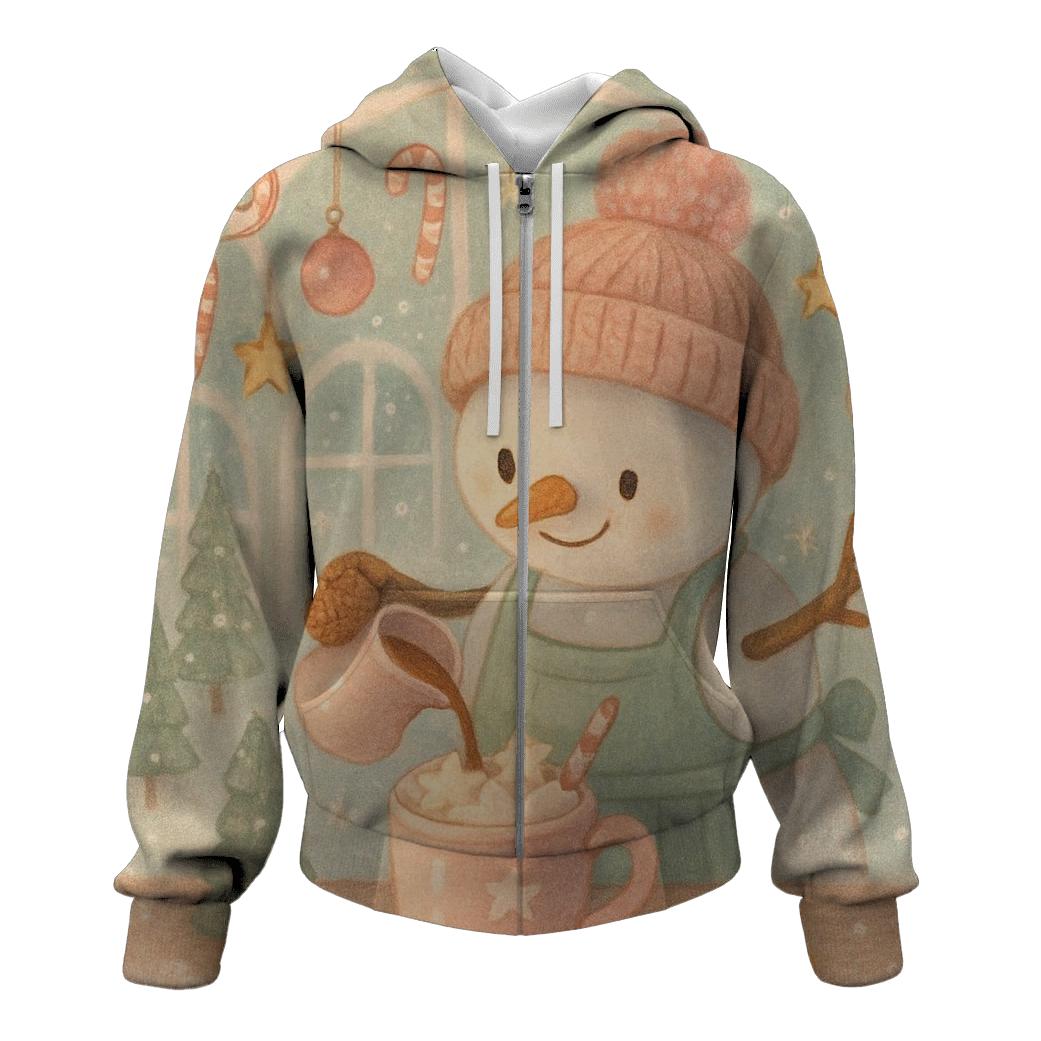 Snowman Barista Serving Cocoa In A Snow Globe Cafe hoodie styles