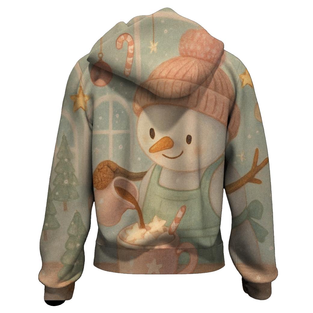 Snowman Barista Serving Cocoa In A Snow Globe Cafe hoodie styles