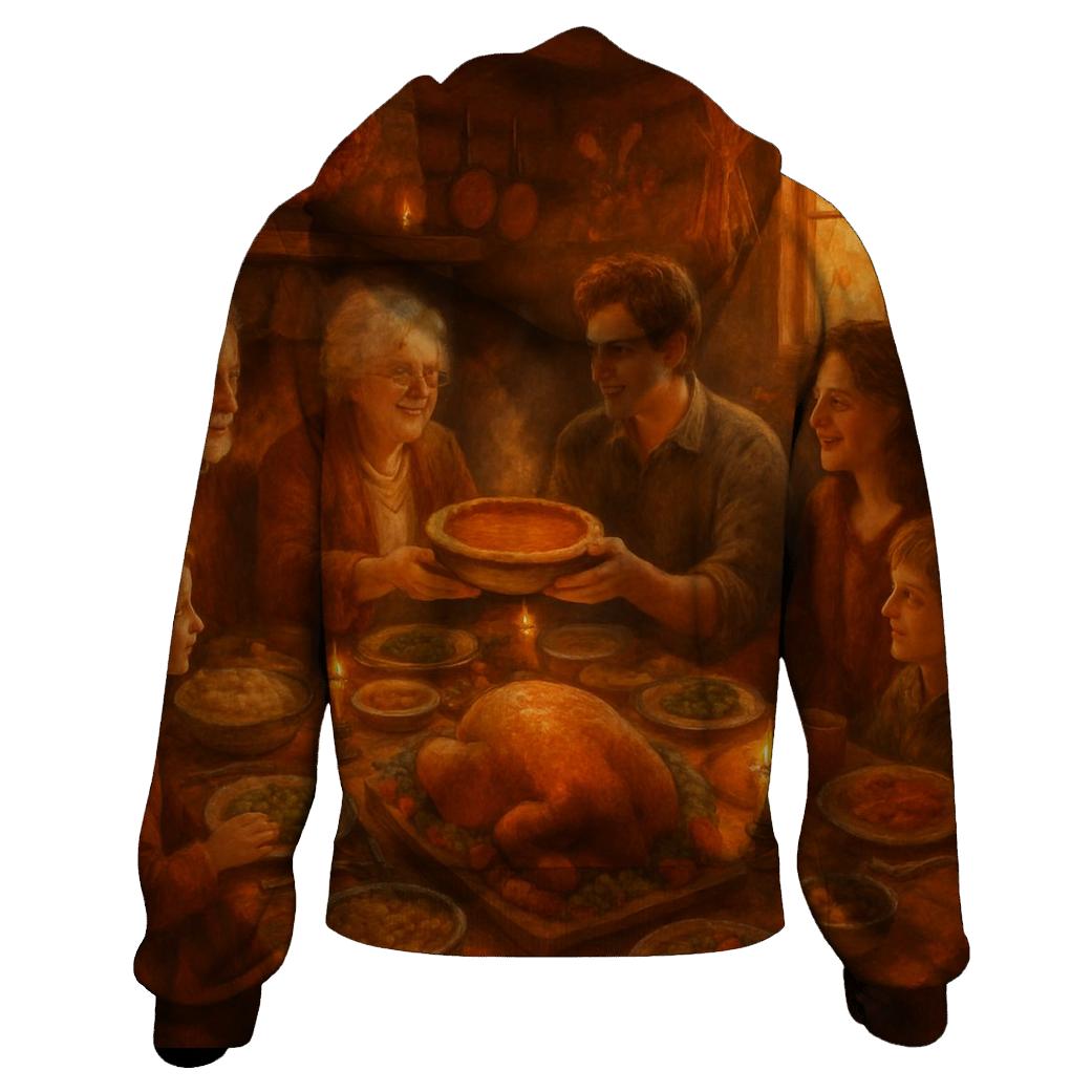 Candlelit Gratitude Cabin Supper premium hoodies